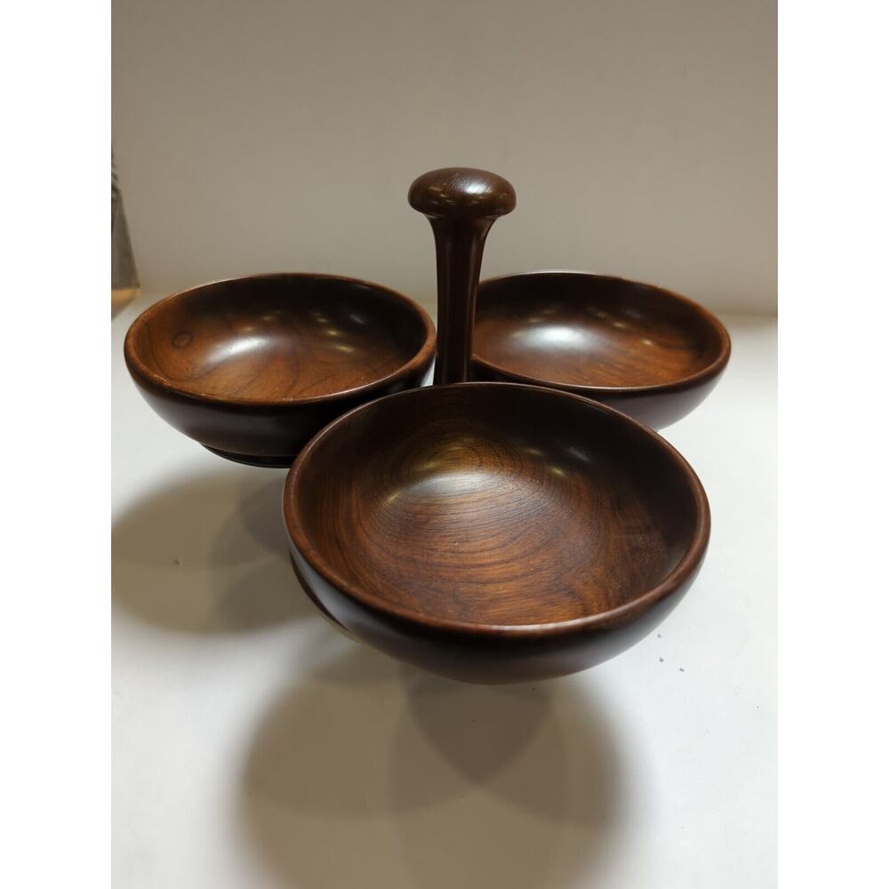 Vintage Margaret Studios Wood Lazy Susan Serving Bowls Rare Mid Century Modern - Picture 6 of 8